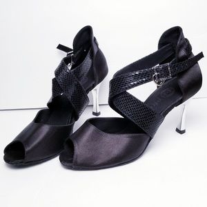 Proud dancer shoes black strappy faux snake heels